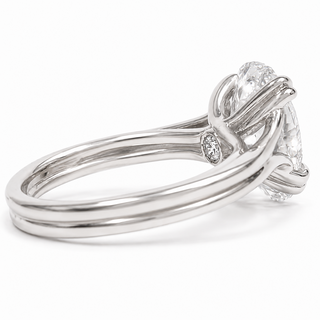Oval Brilliant Split Band Solitaire Ring – Lab Grown Diamond – 14K/18K White Gold - 1 Side Stone Split Band