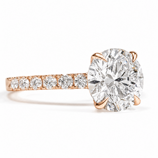 Round Brilliant Pavé Ring – Lab Grown Diamond – 14K/18K Rose Gold – 12 Side Stones