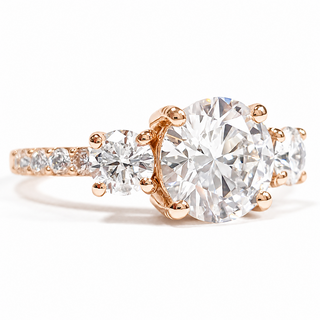 Round Brilliant Pavé Ring – Lab Grown Diamond – 14K/18K Rose Gold – 10 Side Stones