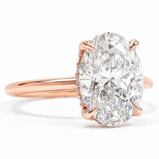Oval Brilliant Ring with Hidden Halo – Lab Grown Diamond – 14K/18K Rose Gold – 18 Side Stones