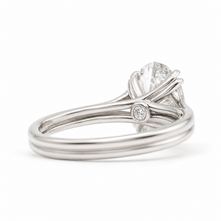 Oval Brilliant Split Band Solitaire Ring – Lab Grown Diamond – 14K/18K White Gold - 1 Side Stone