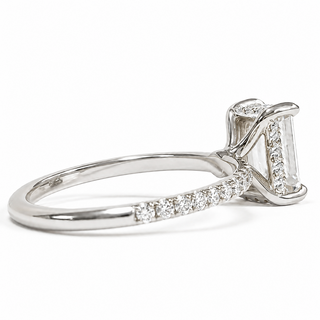 Emerald Cut with Pavé Band and Hidden Halo – Lab-Grown Diamond – 14K/18K White Gold – 42 Side Stones
