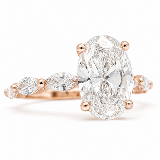 Oval Brilliant with Marquise Band Ring – Lab-Grown Diamond – 14K/18K Rose Gold – 6 Side Stones