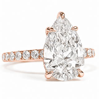 Pear Shape Pavé Ring with Hidden Halo – Lab Grown Diamond – 14K/18K Rose Gold – 32 Side Stones