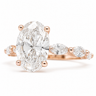Oval Brilliant with Marquise Band Ring – Lab-Grown Diamond – 14K/18K Rose Gold – 6 Side Stones