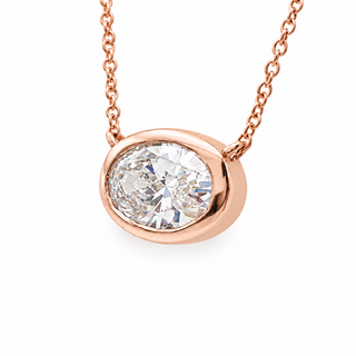 Oval Brilliant – Lab Grown Diamond – 14K Gold – Solitaire Necklace Bezel Setting