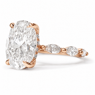 Oval Brilliant with Marquise Band and Hidden Halo Ring – Lab-Grown Diamond – 14K/18K Gold – 20 Side Stones
