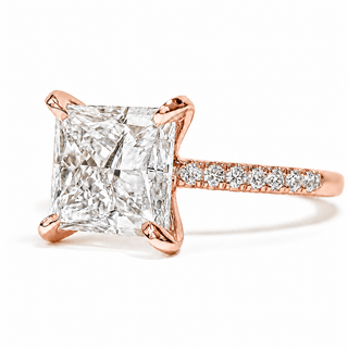 Princess Cut Pavé Ring – Lab Grown Diamond – 14K/18K Rose Gold – 14 Side Stones