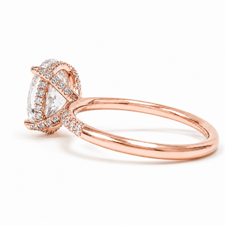 Oval Brilliant Pavé and Hidden Halo Ring – Lab Grown Diamond – 14K/18K Rose Gold – 52 Side Stones