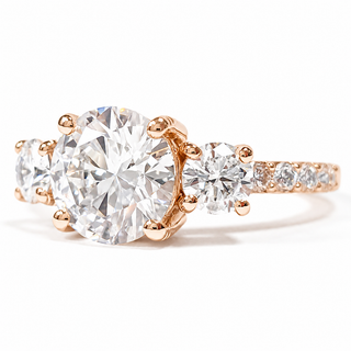 Round Brilliant Pavé Ring – Lab Grown Diamond – 14K/18K Rose Gold – 10 Side Stones