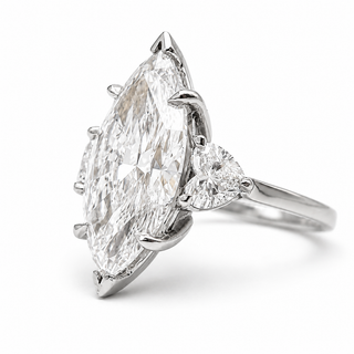 Marquise Brilliant 3 Stone Ring – Lab Grown Diamond – 14K/18K White Gold – 2 Side Stones
