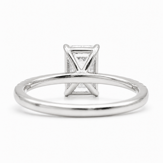 Emerald Cut with Pavé Band – Lab-Grown Diamond – 14K/18K White Gold – 18 Side Stones