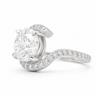 Round Brilliant Spiral Pavé Ring  – Lab Grown Diamond – 14K/18K Gold – 32 Side Stones