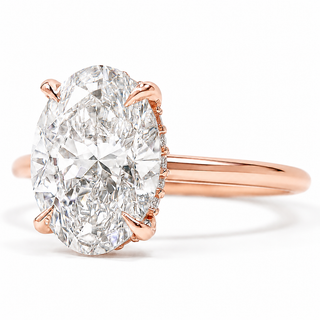 Oval Brilliant Ring with Hidden Halo – Lab Grown Diamond – 14K/18K Rose Gold – 18 Side Stones