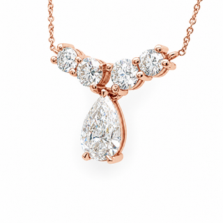 Pear Shape With Round Stones Necklace – Lab Grown Diamond – 14K Gold