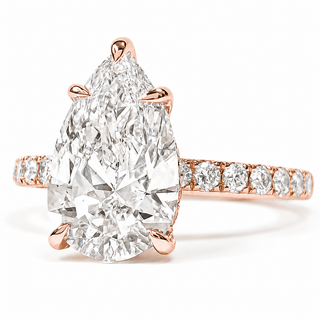 Pear Shape Pavé Ring with Hidden Halo – Lab Grown Diamond – 14K/18K Rose Gold – 32 Side Stones