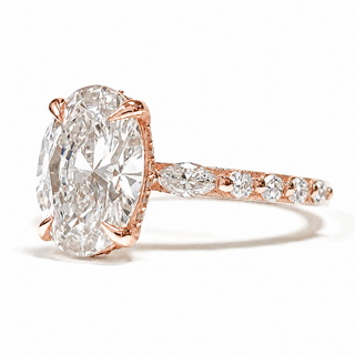 Oval Brilliant with Pavé Marquise Band – Lab-Grown Diamond – 14K/18K Rose Gold – 30 Side Stones