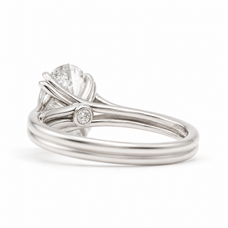 Oval Brilliant Split Band Solitaire Ring – Lab Grown Diamond – 14K/18K White Gold - 1 Side Stone