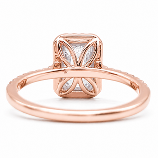 Emerald Cut with Pavé Band and Halo – Lab-Grown Diamond – 14K/18K Rose Gold – 40 Side Stones