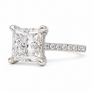 Princess Cut With Hidden Halo And Pavé Setting Ring – Lab Grown Diamond – 14K/18K Gold – 34 Side Stones