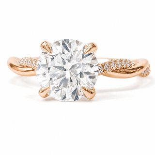 Round Brilliant Pavé Ring – Lab Grown Diamond – 14K/18K Rose Gold – 28 Side Stones
