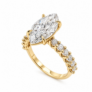 Marquise Brilliant Pavé Ring – Lab Grown Diamond – 14K/18K Gold – 12 Side Stones