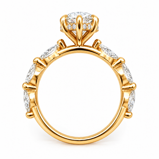 Marquise Brilliant with Marquise Band and Hidden Halo Ring – Lab-Grown Diamond – 14K/18K Gold – 26 Side Stones