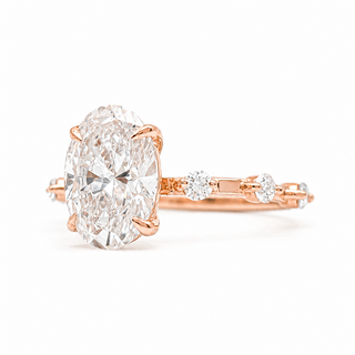 Oval Brilliant Pavé Ring– Lab-Grown Diamond – 14K/18K Rose Gold – 6 Side Stones