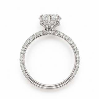 Pear Shape Three Row Pavé Ring with Hidden Halo – Lab Grown Diamond – 14K/18K White Gold – 133 Side Stones