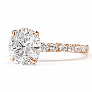 Round Brilliant Pavé Ring – Lab Grown Diamond – 14K/18K Rose Gold – 12 Side Stones