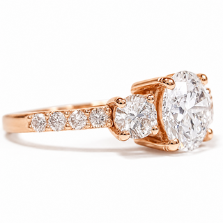 Round Brilliant Pavé Ring – Lab Grown Diamond – 14K/18K Rose Gold – 10 Side Stones