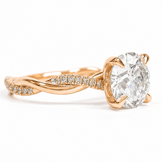 Round Brilliant Pavé Ring – Lab Grown Diamond – 14K/18K Rose Gold – 28 Side Stones