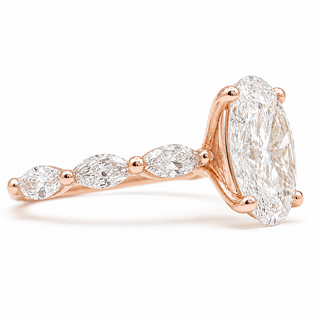 Oval Brilliant with Marquise Band Ring – Lab-Grown Diamond – 14K/18K Rose Gold – 6 Side Stones