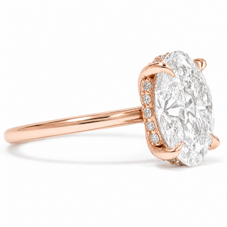 Oval Brilliant Ring with Hidden Halo – Lab Grown Diamond – 14K/18K Rose Gold – 18 Side Stones