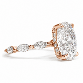 Oval Brilliant with Marquise Band and Hidden Halo Ring – Lab-Grown Diamond – 14K/18K Gold – 20 Side Stones