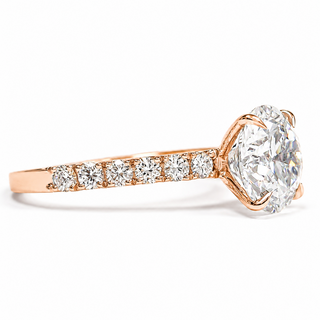 Round Brilliant Pavé Ring – Lab Grown Diamond – 14K/18K Rose Gold – 12 Side Stones
