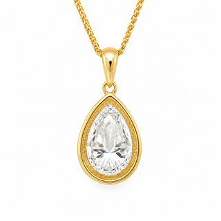 Pear Shape – Lab Grown Diamond – 14K/18K Yellow Gold – Solitaire With Halo Necklace