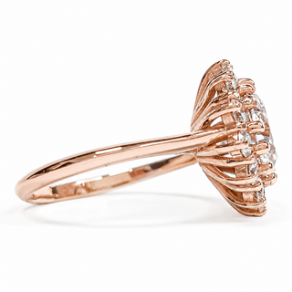 Round Brilliant Diana Ring – Lab Grown Diamond – 14K/18K Rose Gold – 14 Side Stones