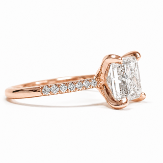 Princess Cut Pavé Ring – Lab Grown Diamond – 14K/18K Rose Gold – 14 Side Stones