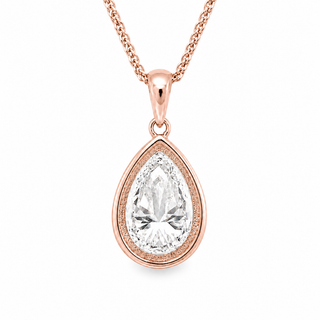 Pear Shape – Lab Grown Diamond – 14K/18K Rose Gold – Solitaire With Halo Necklace