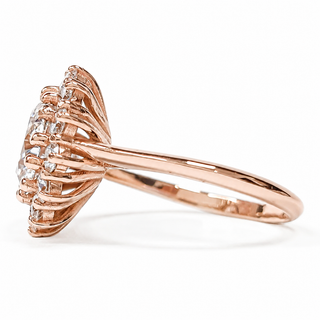 Round Brilliant Diana Ring – Lab Grown Diamond – 14K/18K Rose Gold – 14 Side Stones
