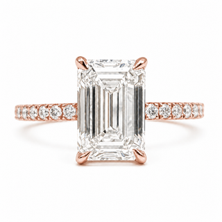 Emerald Cut with Pavé Band – Lab-Grown Diamond – 14K/18K Gold – 18 Side Stones