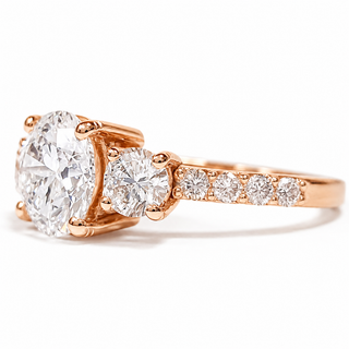 Round Brilliant Pavé Ring – Lab Grown Diamond – 14K/18K Rose Gold – 10 Side Stones