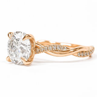 Round Brilliant Pavé Ring – Lab Grown Diamond – 14K/18K Rose Gold – 28 Side Stones