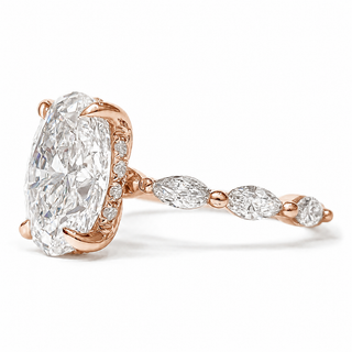 Oval Brilliant with Marquise Band and Hidden Halo Ring – Lab-Grown Diamond – 14K/18K Gold – 20 Side Stones