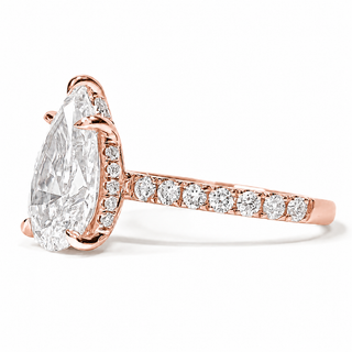 Pear Shape Pavé Ring with Hidden Halo – Lab Grown Diamond – 14K/18K Rose Gold – 32 Side Stones