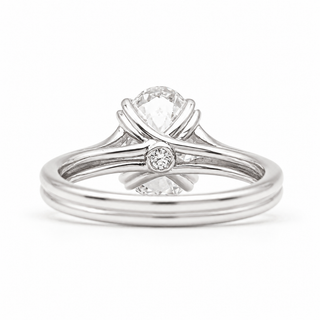Oval Brilliant Split Band Solitaire Ring – Lab Grown Diamond – 14K/18K White Gold - 1 Side Stone