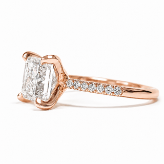 Princess Cut Pavé Ring – Lab Grown Diamond – 14K/18K Rose Gold – 14 Side Stones
