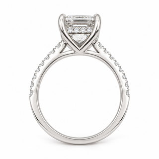 Princess Cut With Hidden Halo And Pavé Setting Ring – Lab Grown Diamond – 14K/18K Gold – 34 Side Stones