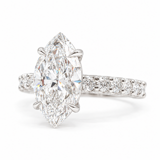 Marquise Brilliant Pavé Ring – Lab Grown Diamond – 14K/18K Gold – 12 Side Stones